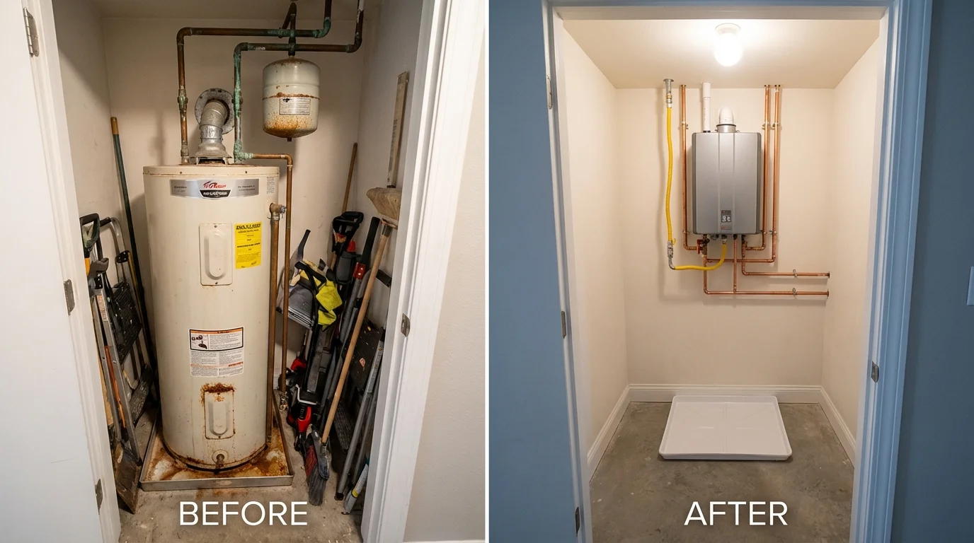 Tank water heater versus wall-mounted tankless unit comparison for Union, MO homeowners