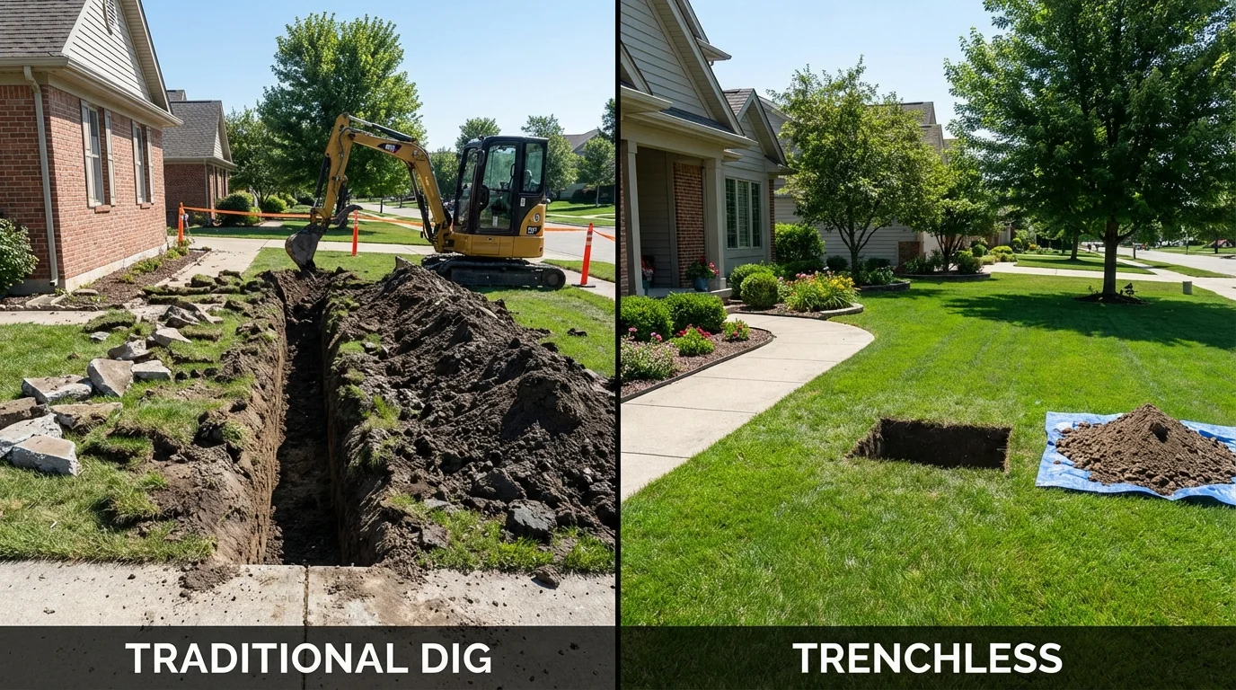 Trenchless sewer repair with minimal yard damage versus traditional excavation in Union, MO